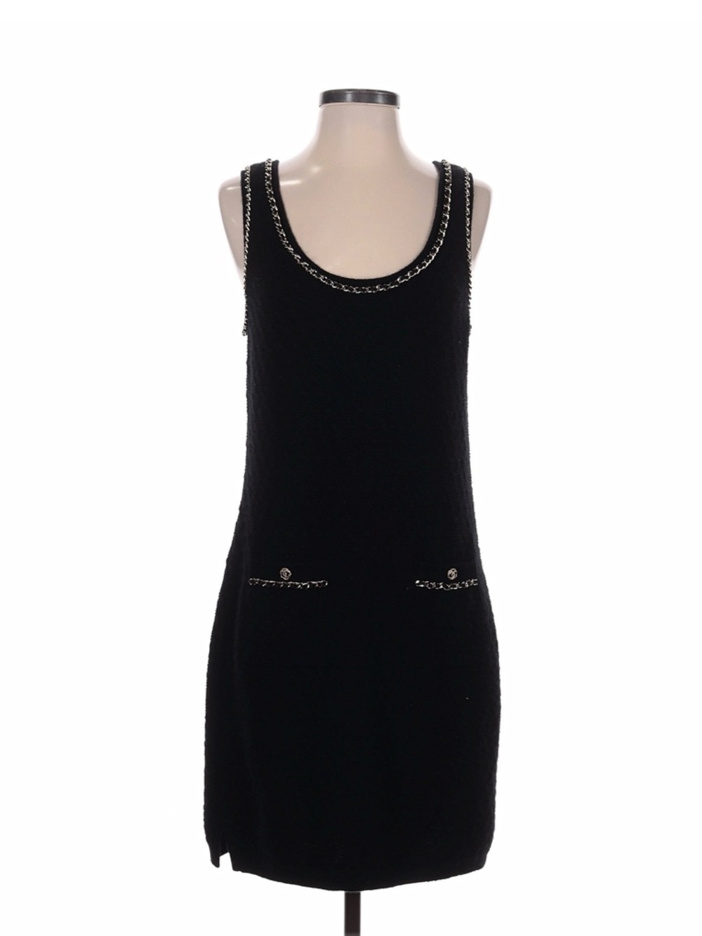 CHANEL Black Chain-Trim Sleeveless Mini Dress Cashmere EUC